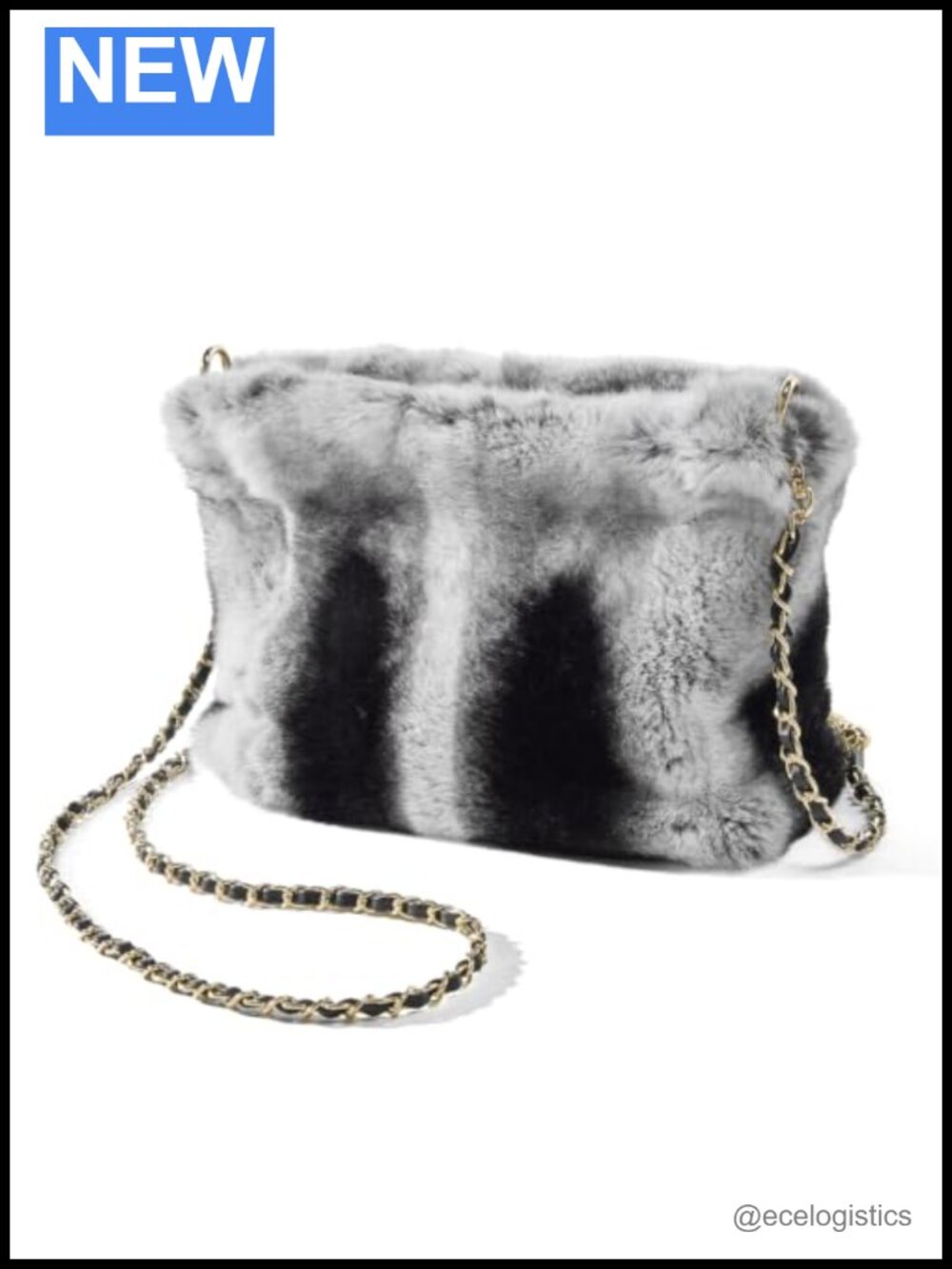 Luxury Rex Rabbit Fur Evening Clutch Crossbody Bag with Chain